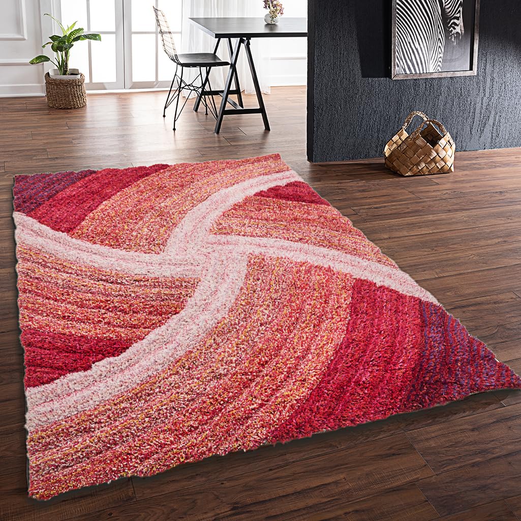 Hochflorteppich für Wohnzimmer, Schlafzimmer, Esszimmer, weicher Plüsch, flauschig, seidig, Stella-Wirbelmuster, 3D-Hochflorteppich in großer Größe, 160 x 230 cm (5'3" x 7'7")