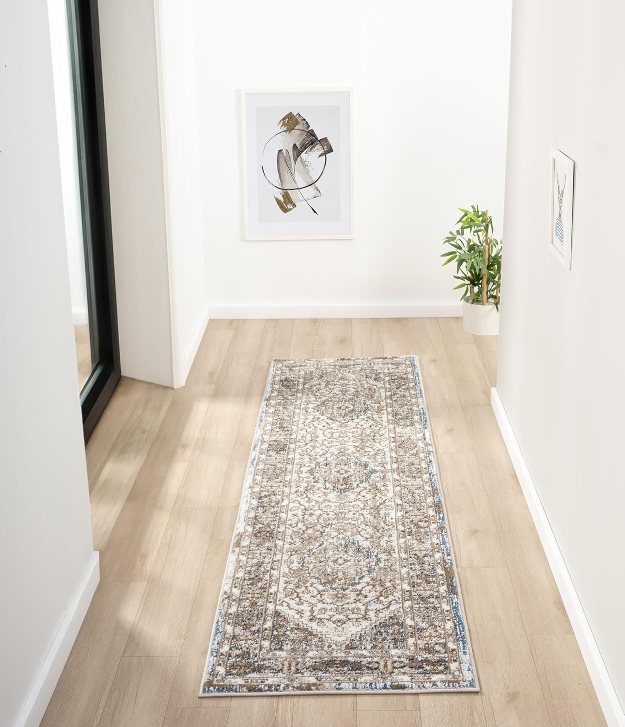 Medallion Blue Anthracite 552AG Runner – Traditional Vintage Hallway Rug