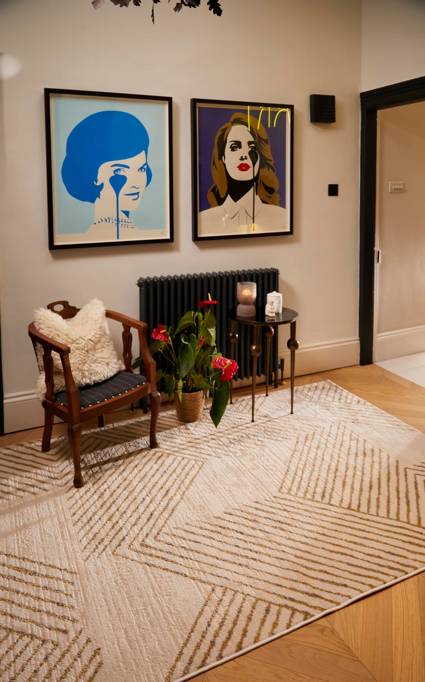 Modern Abstract Rug for Living Room Bedroom Dining Room Chic Geometric Soft Silky Short Pile Gold Ivory White Rug