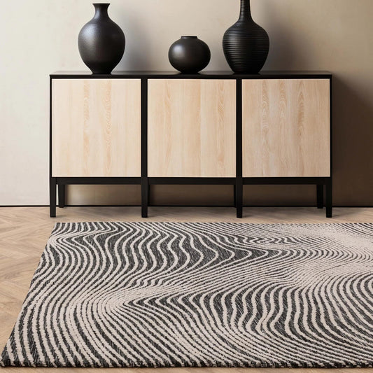 Moderner Teppich für Wohnzimmer, Schlafzimmer, Lounge, Esszimmer, Teppich, abstraktes künstlerisches Retro-Modernes Design, superweicher Flächenteppich