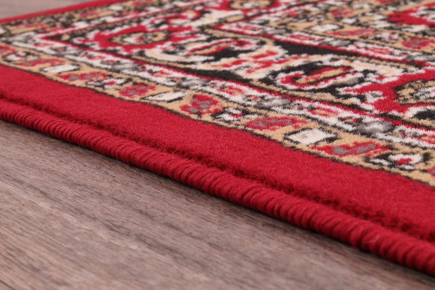 Traditional Poly Esta Rug for Living Room, Bedroom, Hallway Kitchen – Classic Oriental Bordered Soft Durable Area Rug in Red