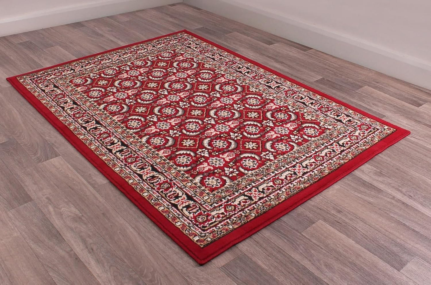 Traditional Poly Esta Rug for Living Room, Bedroom, Hallway Kitchen – Classic Oriental Bordered Soft Durable Area Rug in Red