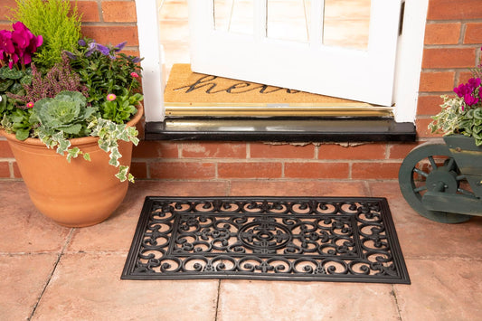 Radcliffe Iron Effect Rubber Black Door Mat Anti-Slip Mud Stopper Heavy Duty Shoe Wiper Inside & Outside Doormat
