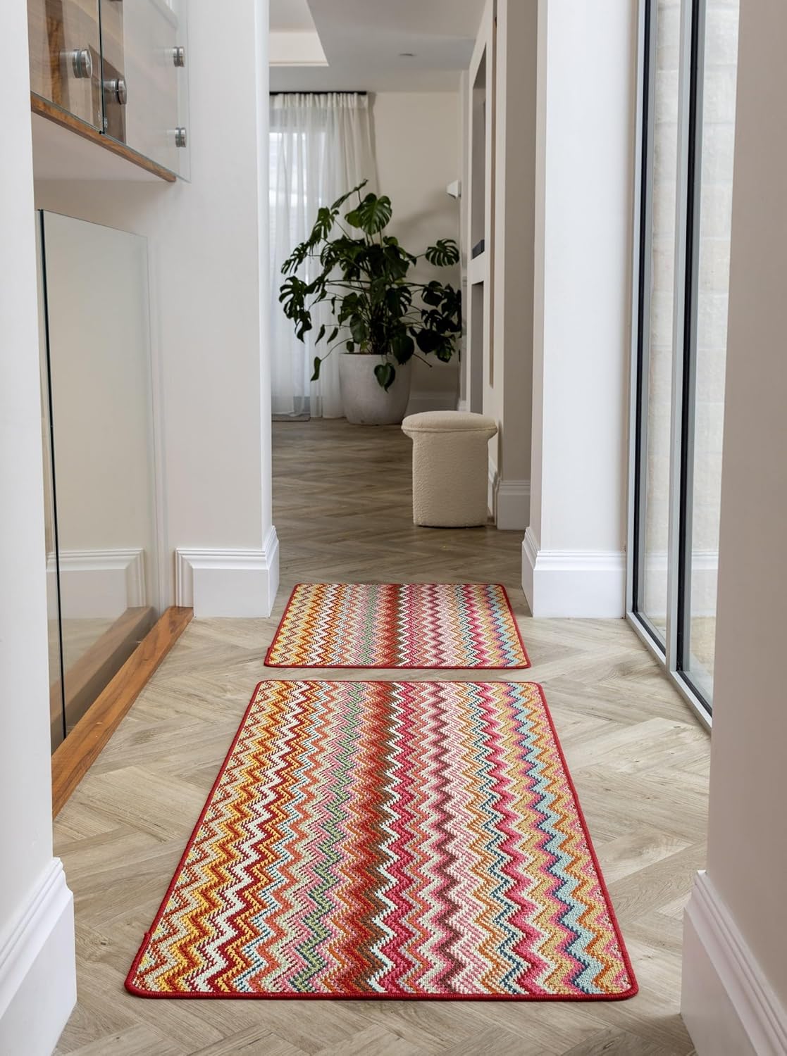 Waschbarer Läuferteppich Zig Zag Multi Bright – Rutschfeste, farbenfrohe Flur- und Küchenmatte