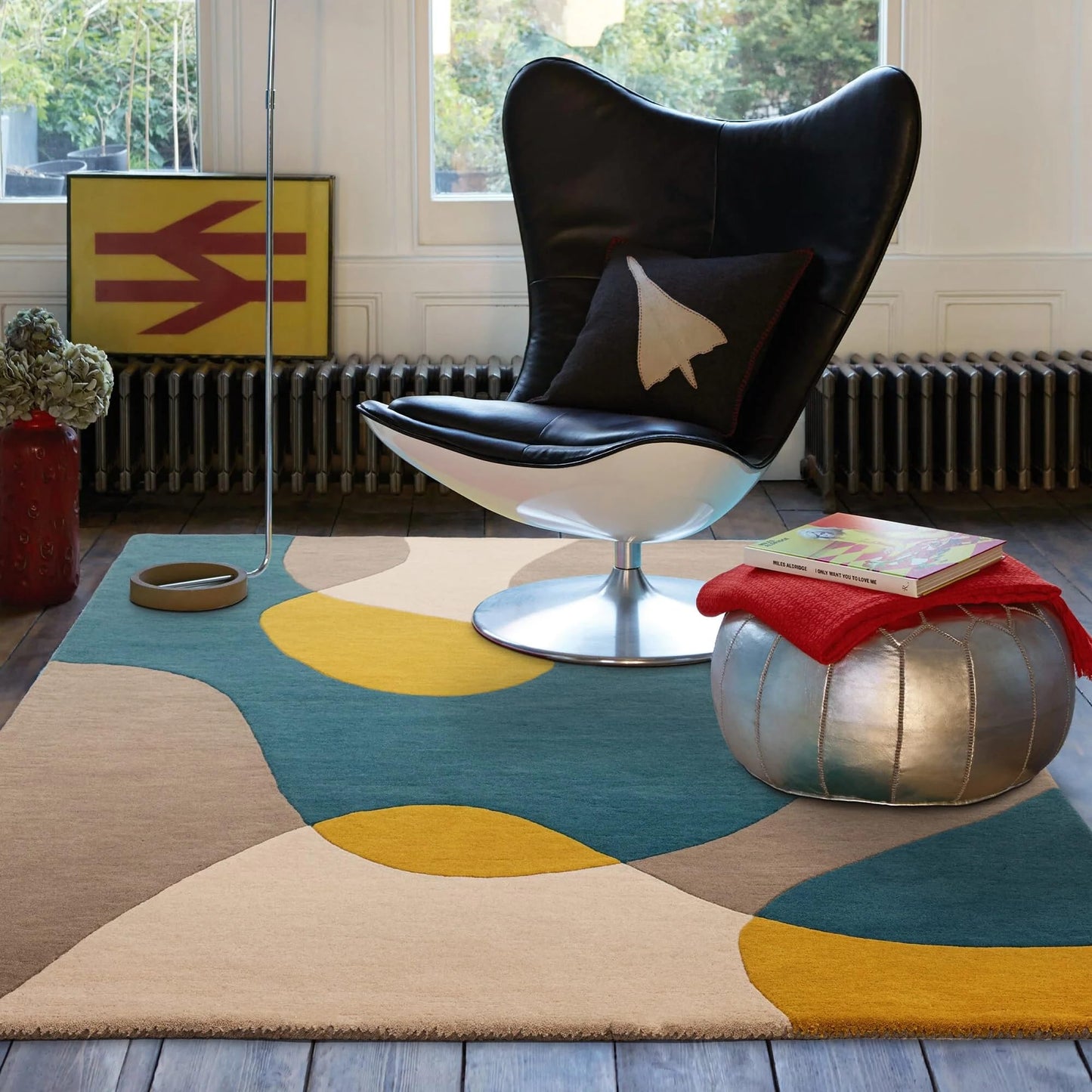 Matrix Arc Rug for Living Room Bedroom Soft Wool Hand Tufted Carpet Retro Geometric Multi Rug