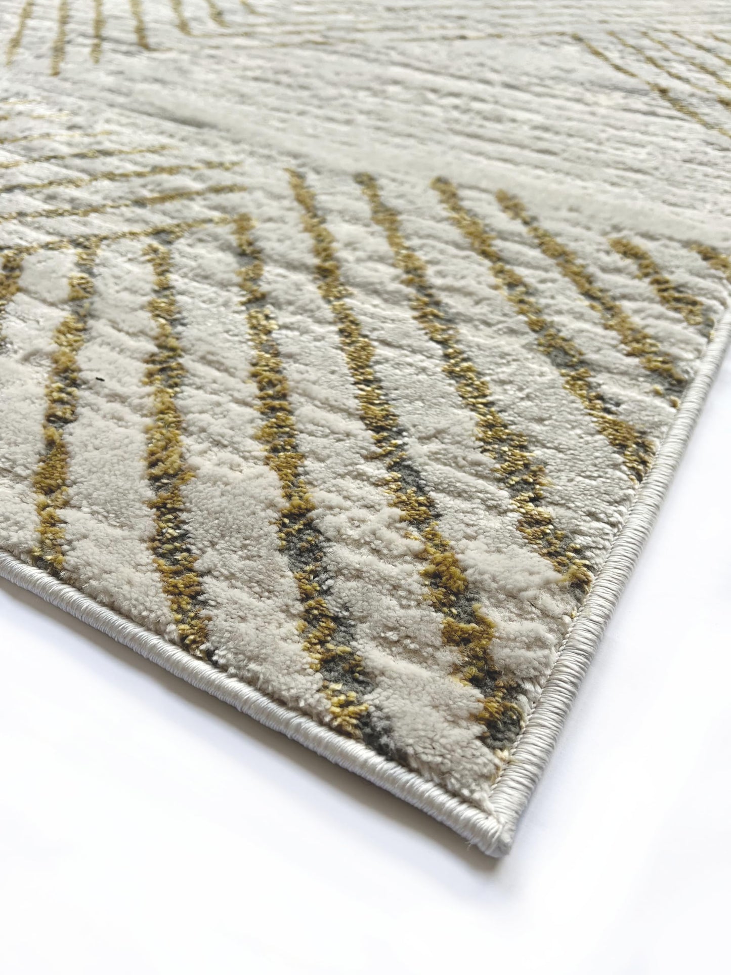 Modern Abstract Rug for Living Room Bedroom Dining Room Chic Geometric Soft Silky Short Pile Gold Ivory White Rug