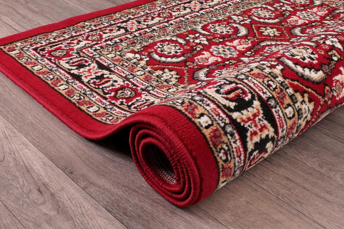 Traditional Poly Esta Rug for Living Room, Bedroom, Hallway Kitchen – Classic Oriental Bordered Soft Durable Area Rug in Red