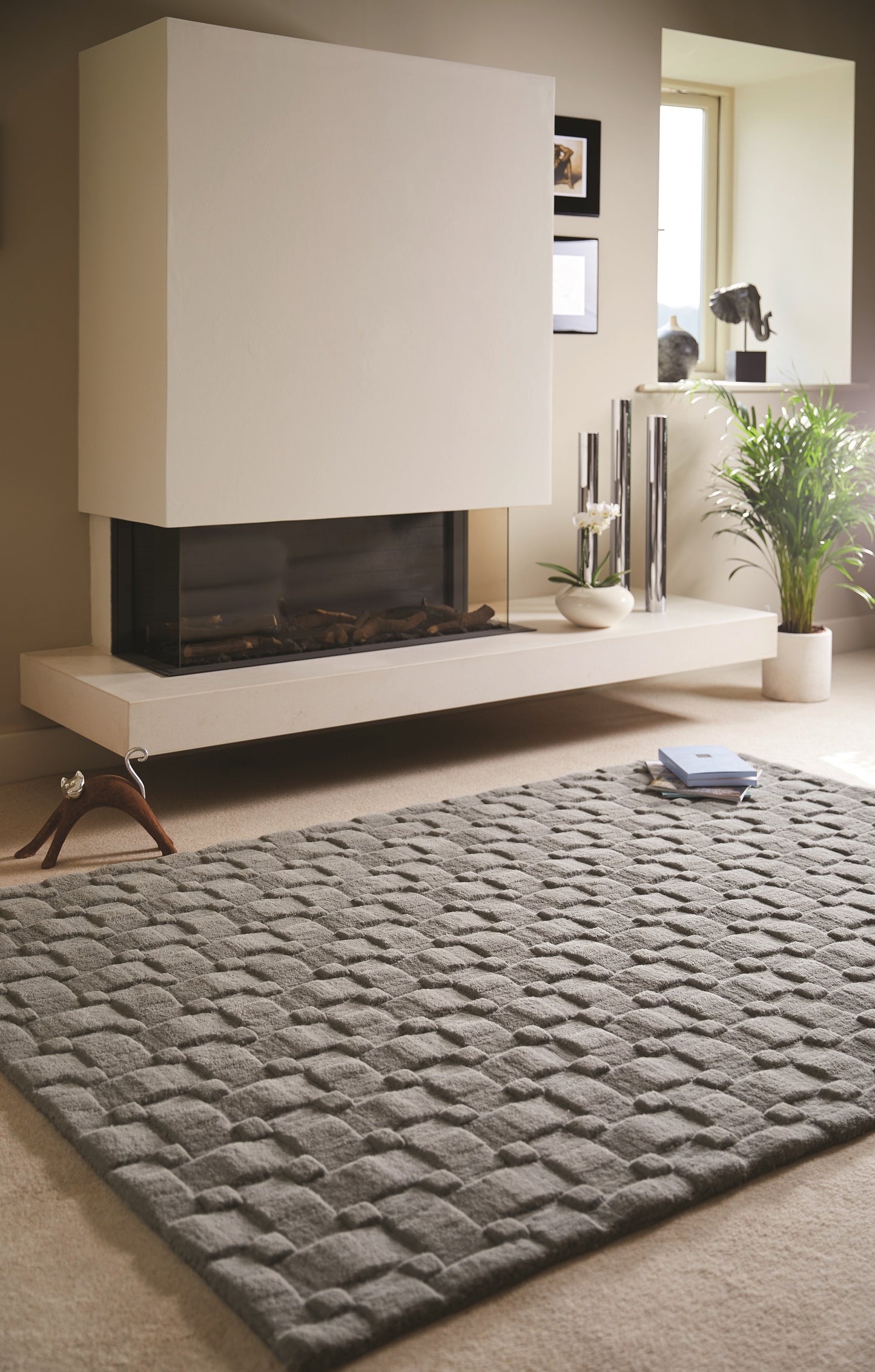 Origins Basketweave 3D Geometric Handmade Wool Rug in Grey