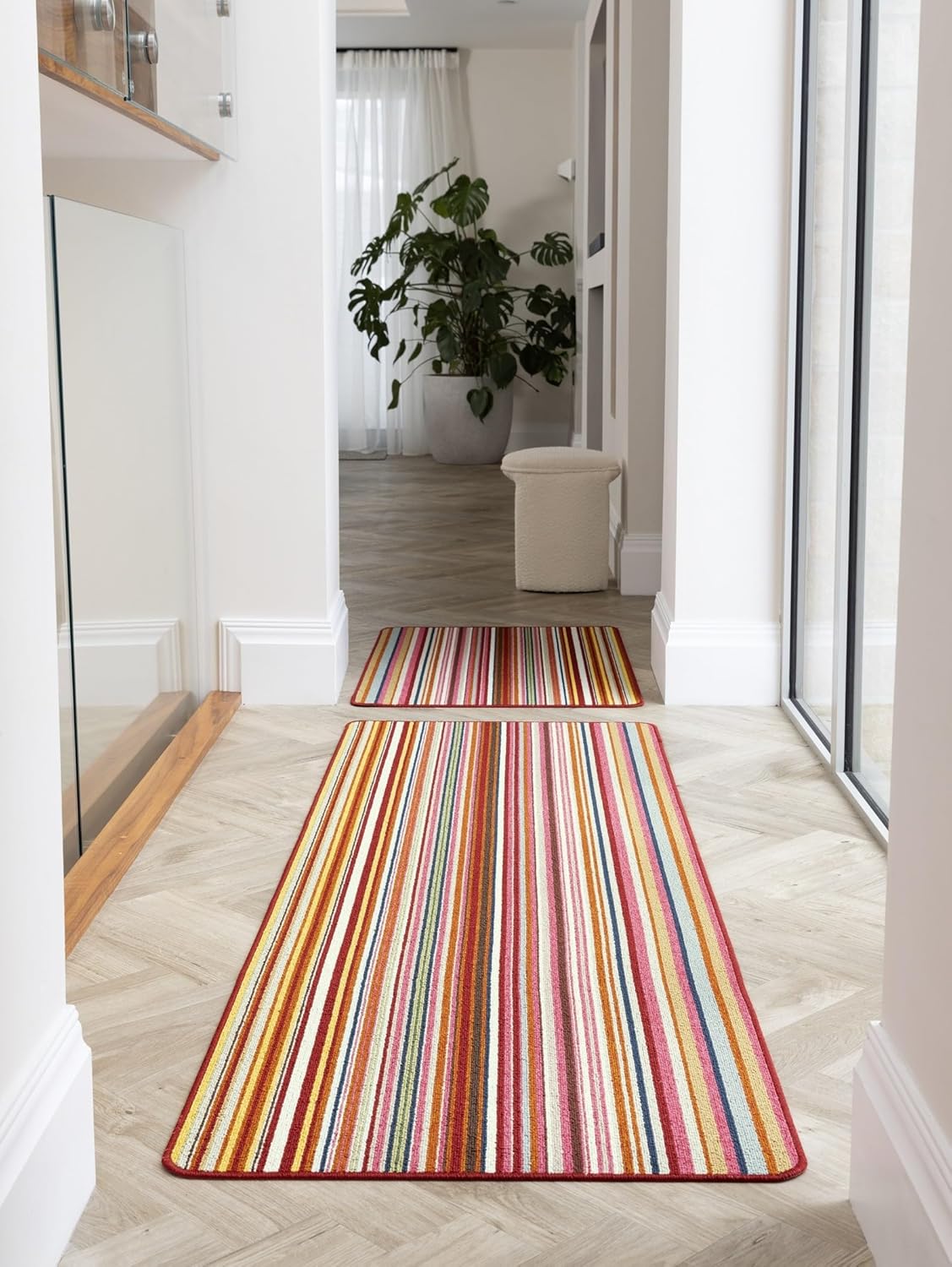 Washable Runner Rug Striped Multi Bright – Non-Slip Colourful Hallway Kitchen Mat