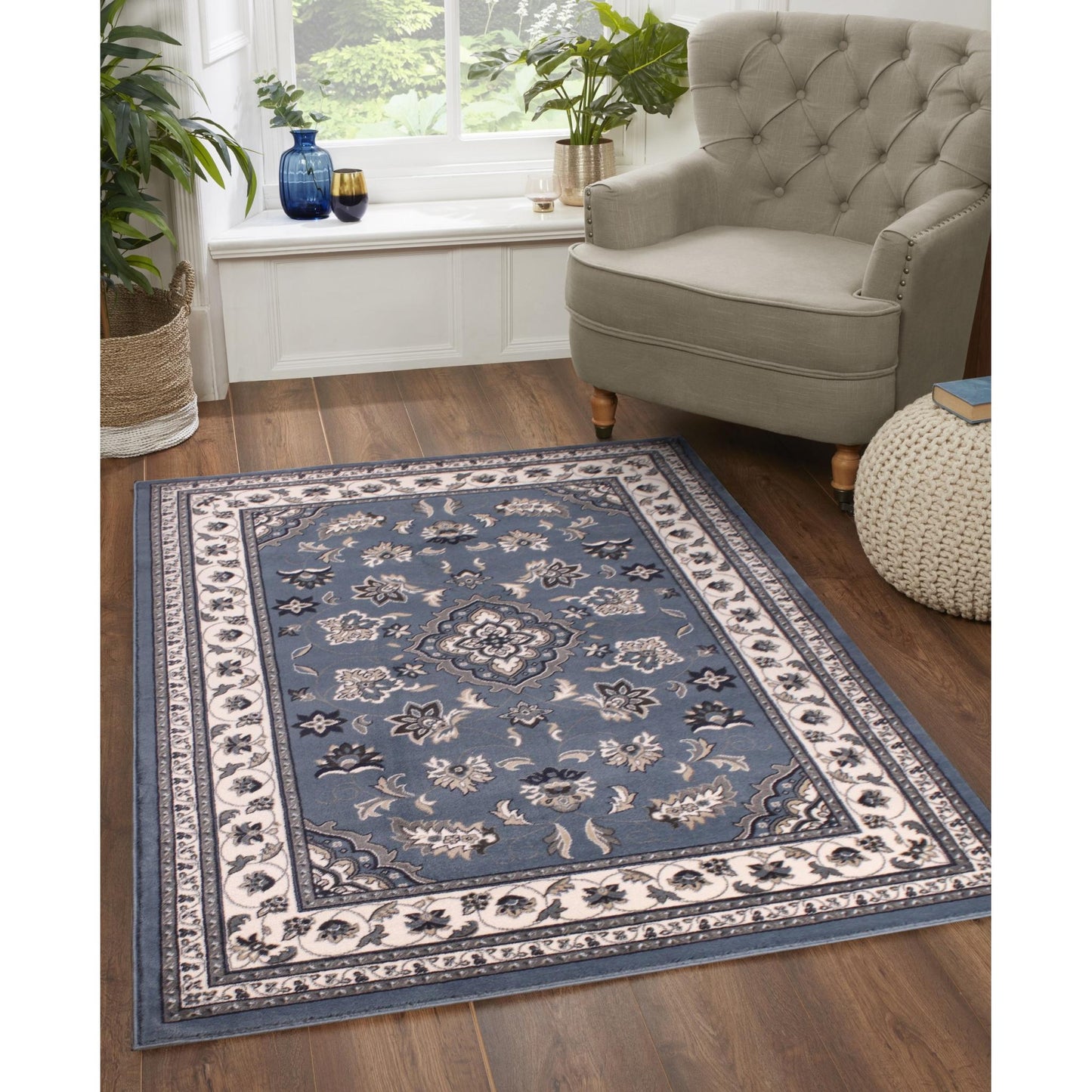 Sherborne Blue Rug Traditional Classic Oriental Bedroom Living Room Rug