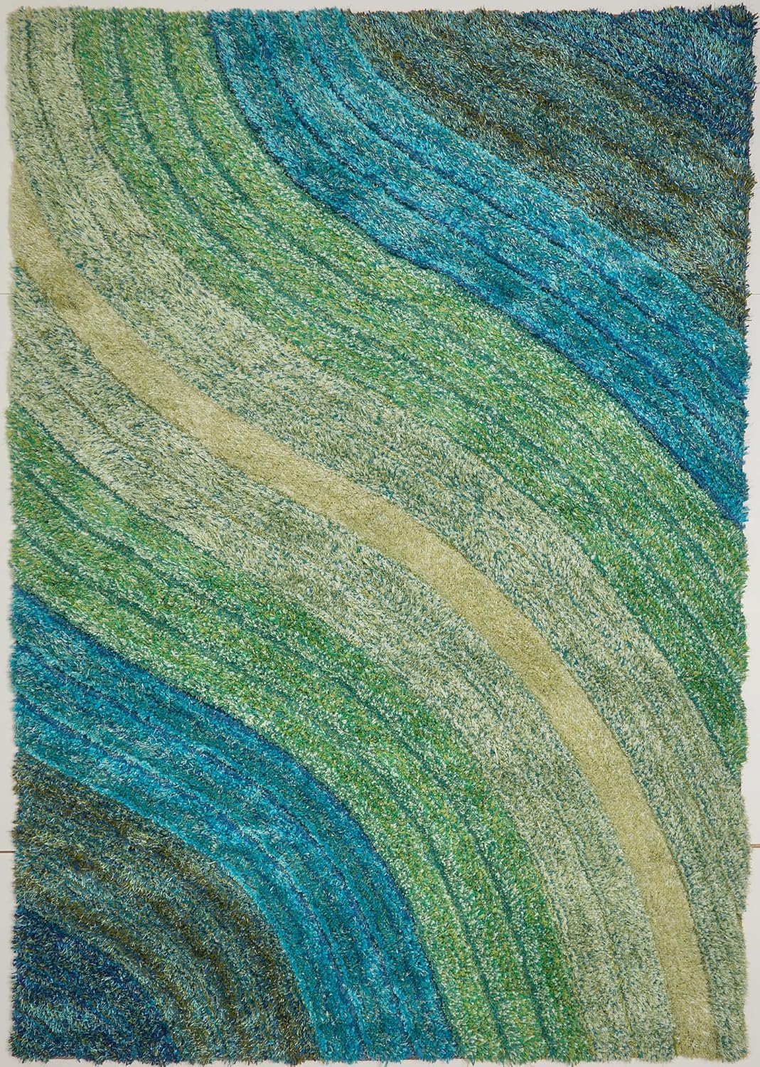 Lena Wave 3D Shaggy Rug – Teal Blue – 160x230 cm Soft Plush High Pile Carpet