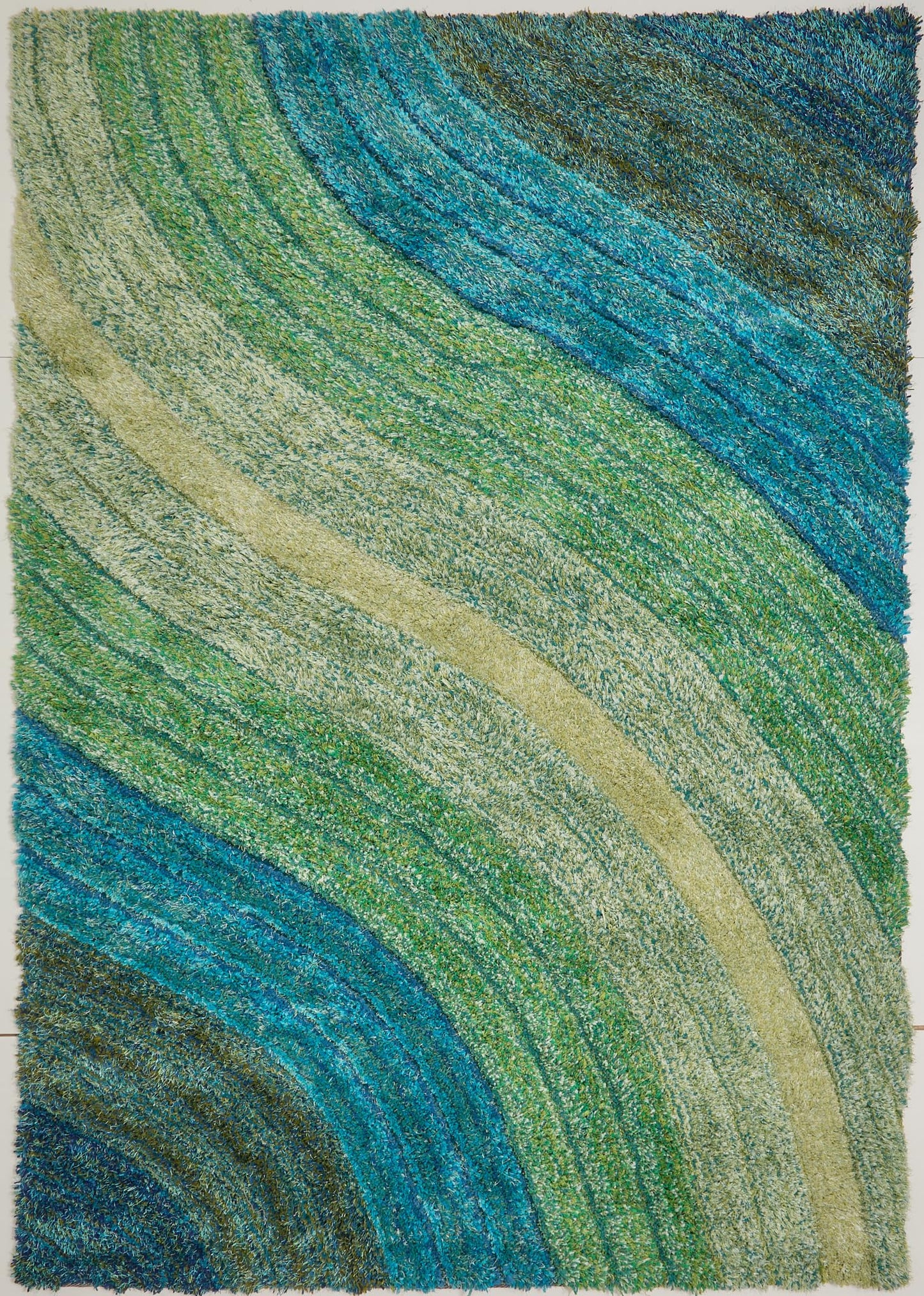 Shaggy-Teppich für Wohnzimmer, Schlafzimmer, Esszimmer, weicher Plüsch, flauschig, seidig, für den Bodenbereich, Lena, Wellenmuster, 3D-Shaggy-Teppich in großer Größe, 160 x 230 cm (5'3" x 7'7")