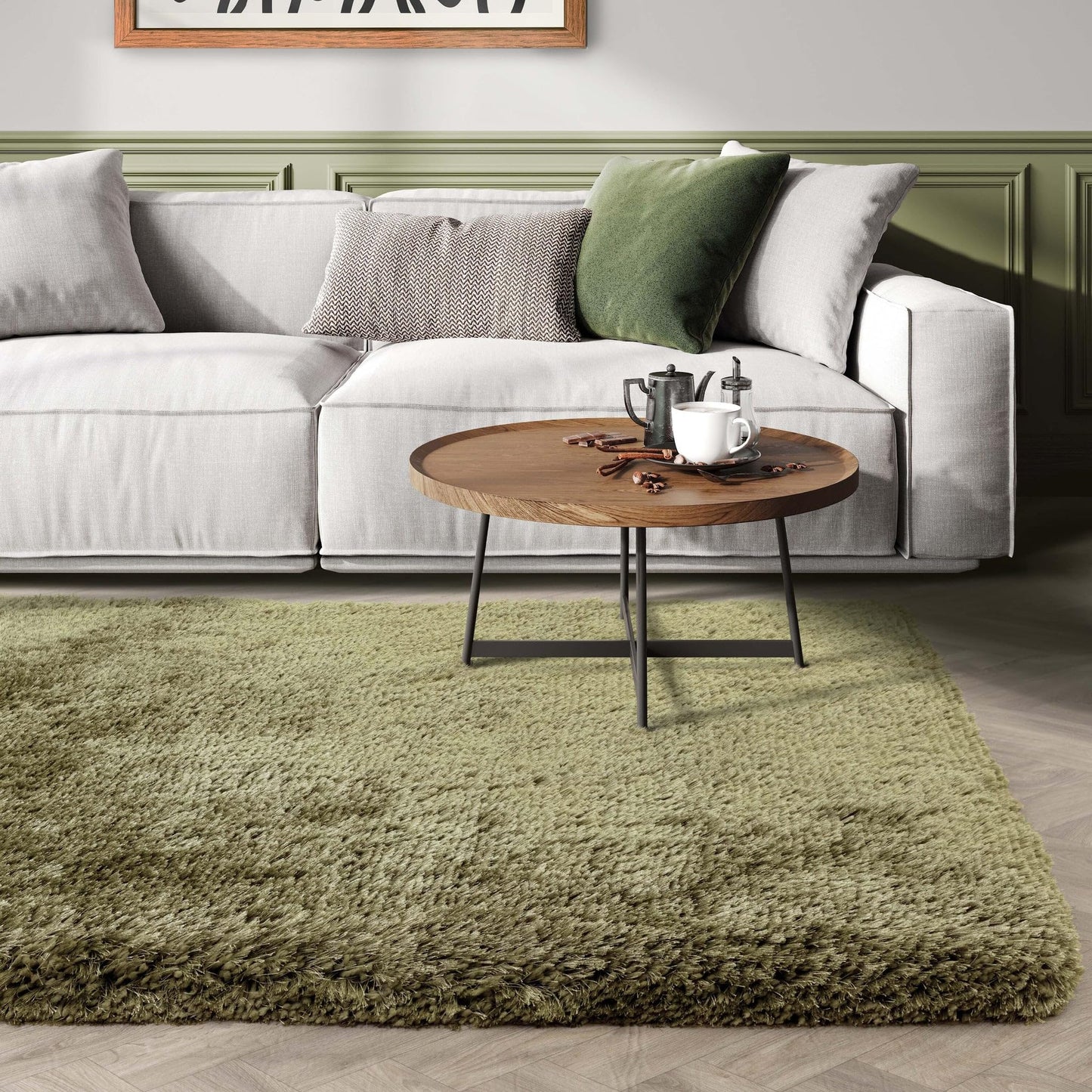 Plüschiger Shaggy-Teppich für Wohnzimmer und Schlafzimmer, Hochflor, dick, flauschig, handgefertigt, fusselfrei, seidig, schimmernd, glänzend, einfarbig, Hochflor-Teppich