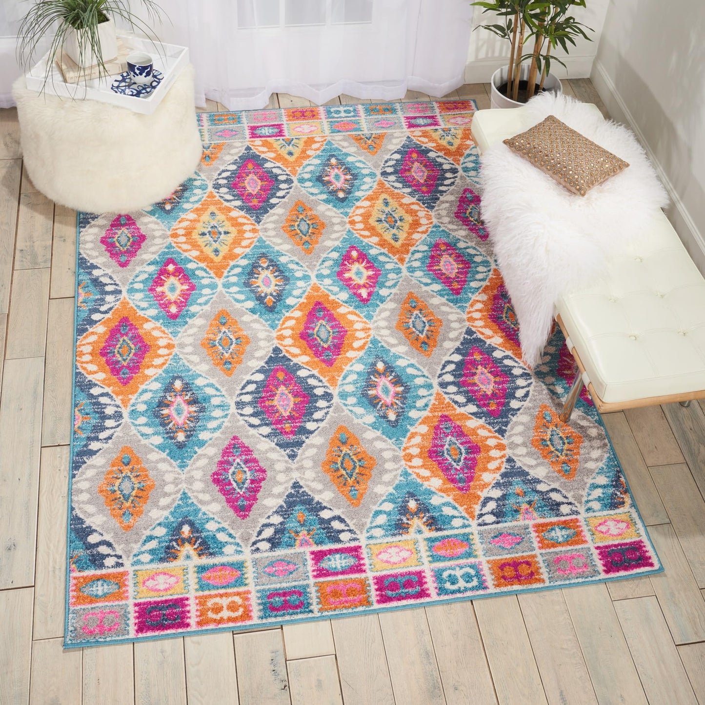 Passion Mehrfarbiger Teppich für Wohnzimmer, Schlafzimmer, Esszimmer, Rauten-geometrischer Teppich, modern, bohemianisch, traditionell, PSN02, Kaleidoskop-Farben