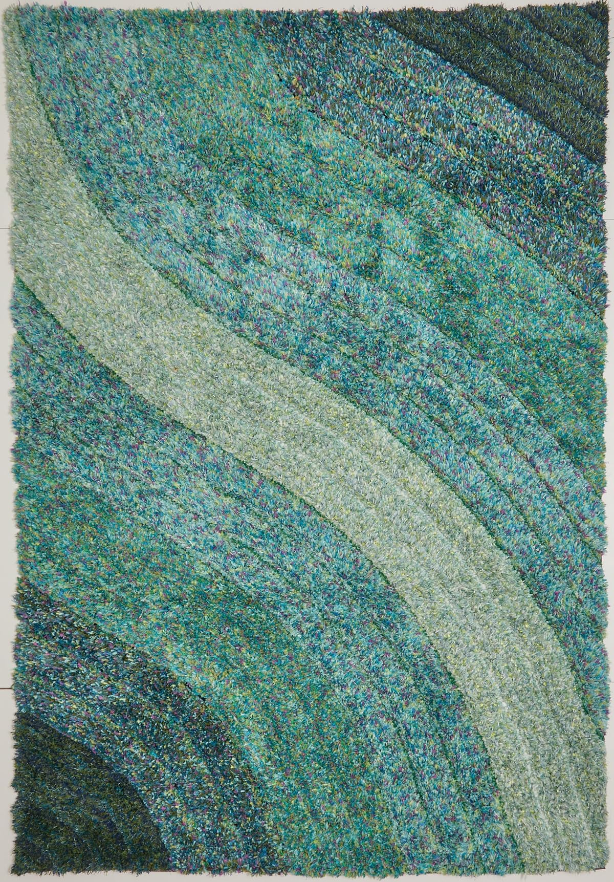 Shaggy-Teppich für Wohnzimmer, Schlafzimmer, Esszimmer, weicher Plüsch, flauschig, seidig, für den Bodenbereich, Lena, Wellenmuster, 3D-Shaggy-Teppich in großer Größe, 160 x 230 cm (5'3" x 7'7")