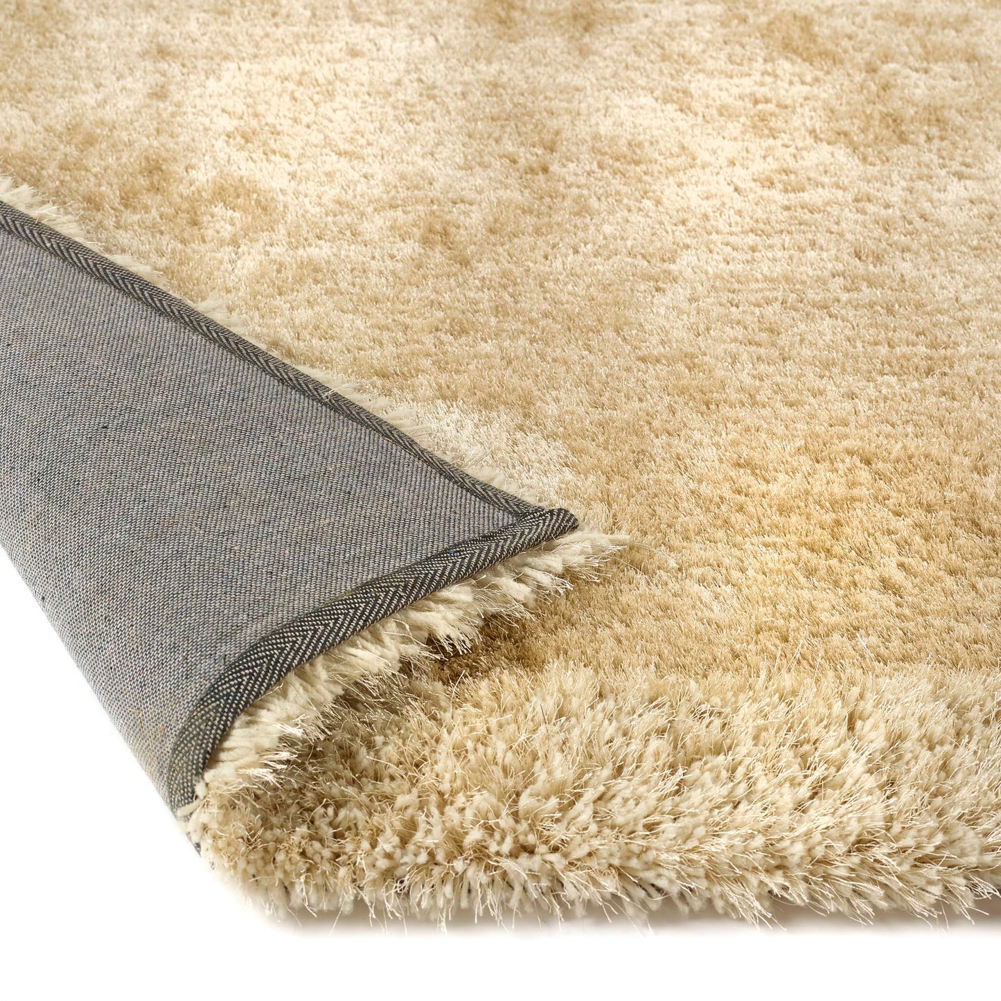 Shaggy-Teppich mit schimmernder Bordüre, handgetuftet, moderner Teppich, weich, glänzend, seidig, flauschig, Plüschteppich