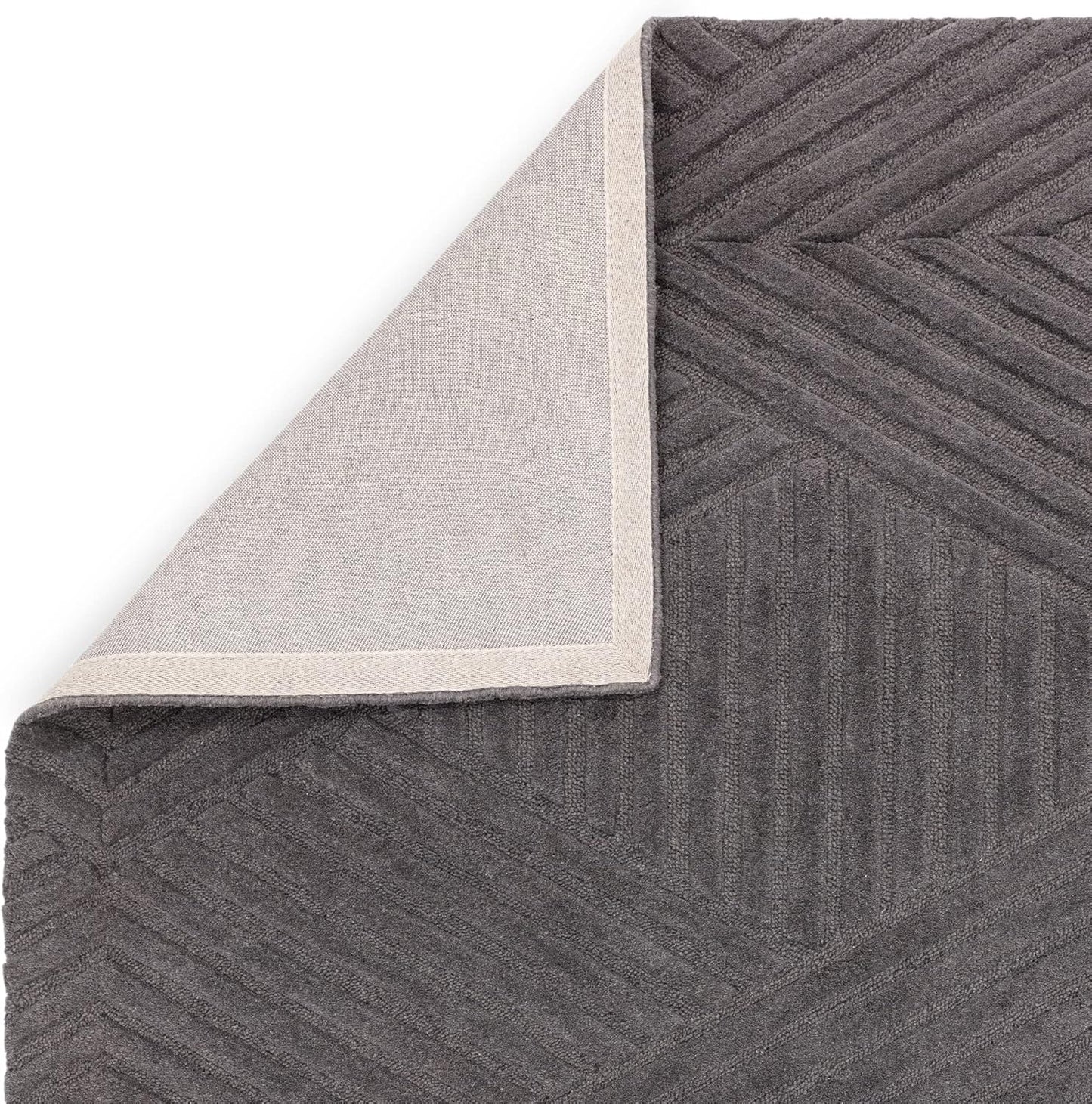 Hague Hand Made Wool Rug for Bedroom Dining Living Room Geometric Lines Tufted Modern Classic Soft Luxury Rug Charcoal