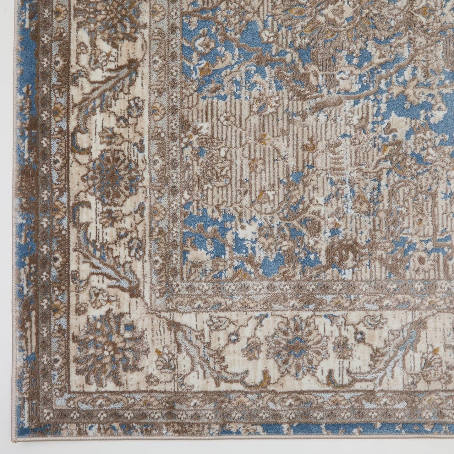 Bordered Blue 553A2 Vintage Runner – Traditional Non-Slip Hallway Carpet (230x66 cm & 300x80 cm)