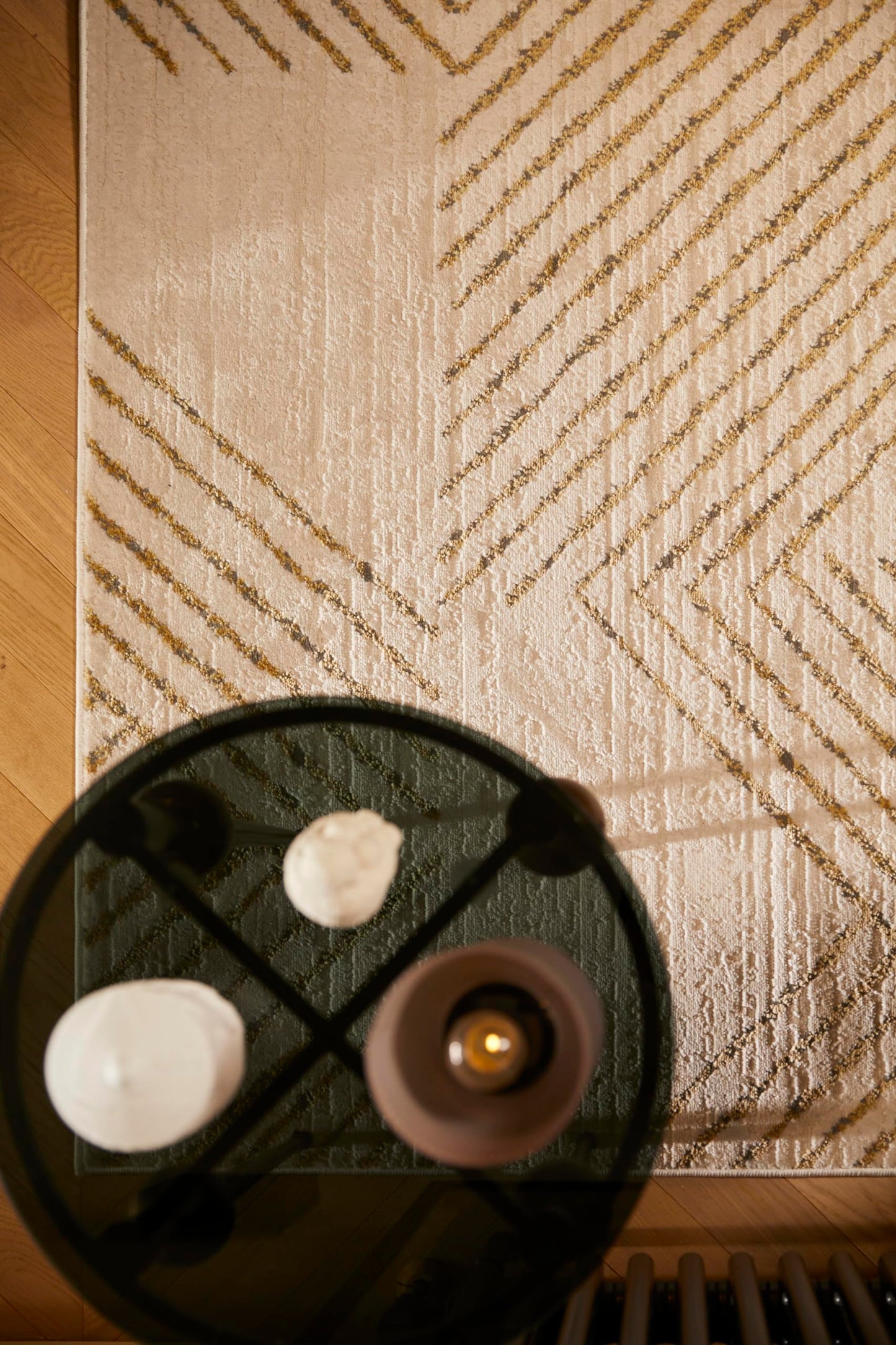 Modern Abstract Rug for Living Room Bedroom Dining Room Chic Geometric Soft Silky Short Pile Gold Ivory White Rug