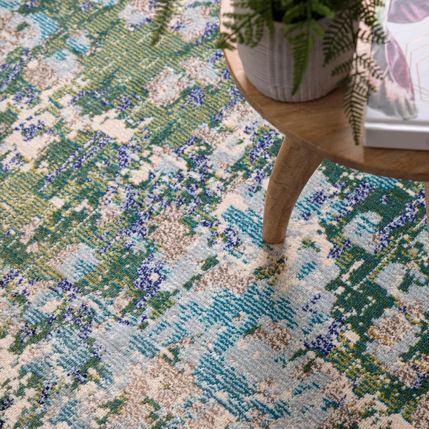 Colores Cloud Jungle CO09 Rug – Abstract Green Flatweave Carpet for Living Room, Bedroom, Kitchen, Kids Room