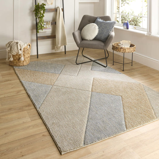 Notion Rug Geometrischer pastellfarbener cremeblauer Teppich