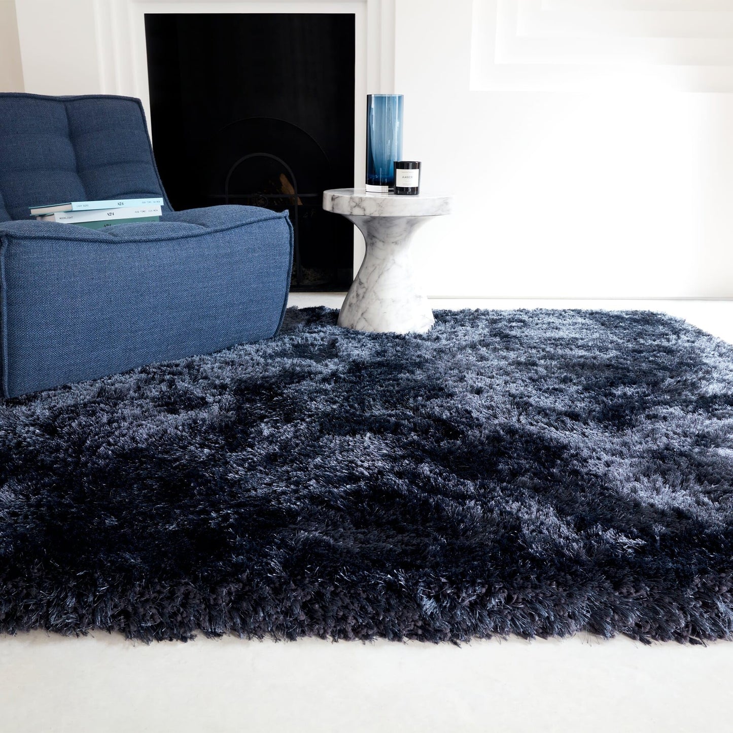Plüschiger Shaggy-Teppich für Wohnzimmer und Schlafzimmer, Hochflor, dick, flauschig, handgefertigt, fusselfrei, seidig, schimmernd, glänzend, einfarbig, Hochflor-Teppich