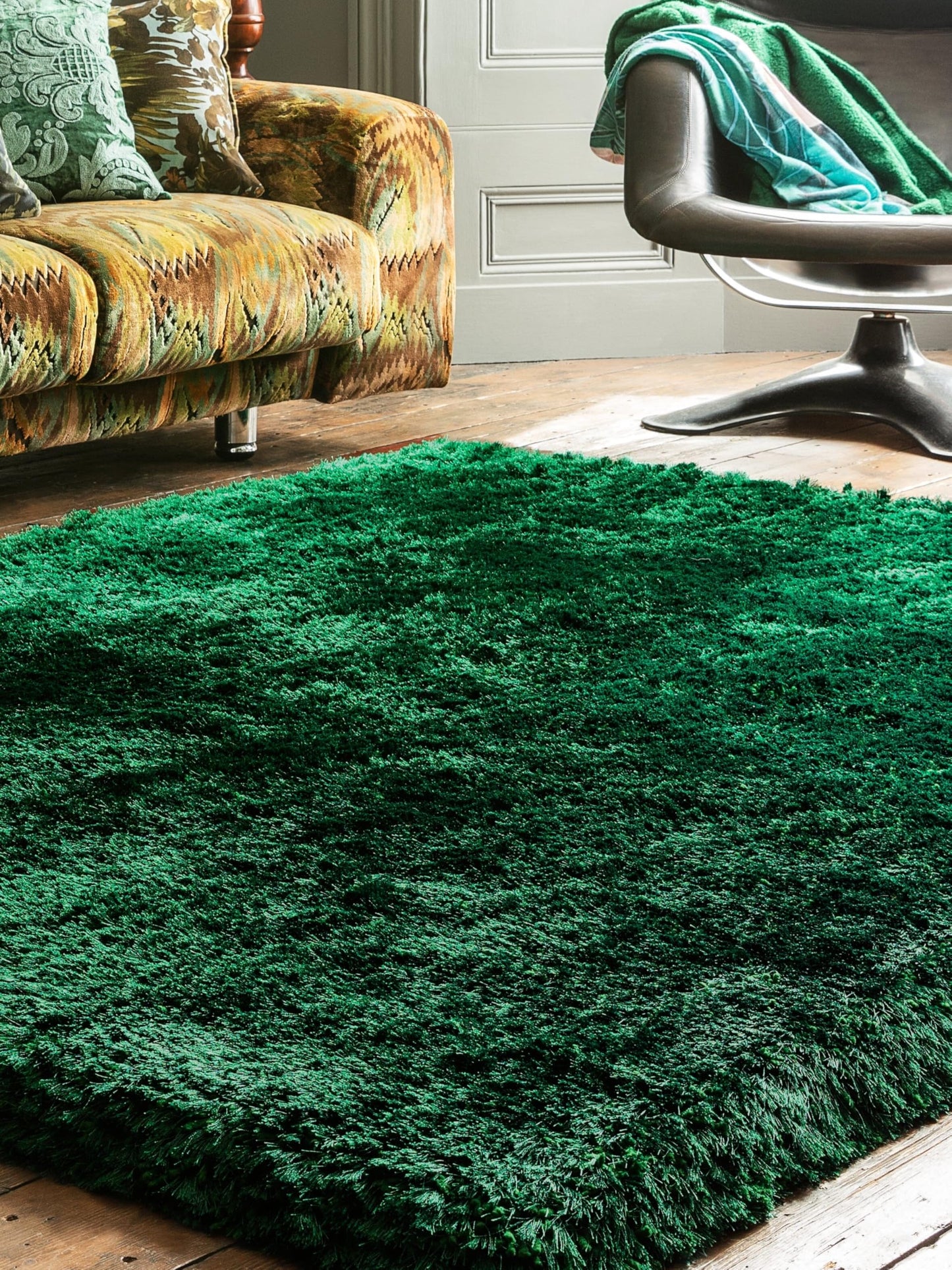 Plüschiger Shaggy-Teppich für Wohnzimmer und Schlafzimmer, Hochflor, dick, flauschig, handgefertigt, fusselfrei, seidig, schimmernd, glänzend, einfarbig, Hochflor-Teppich