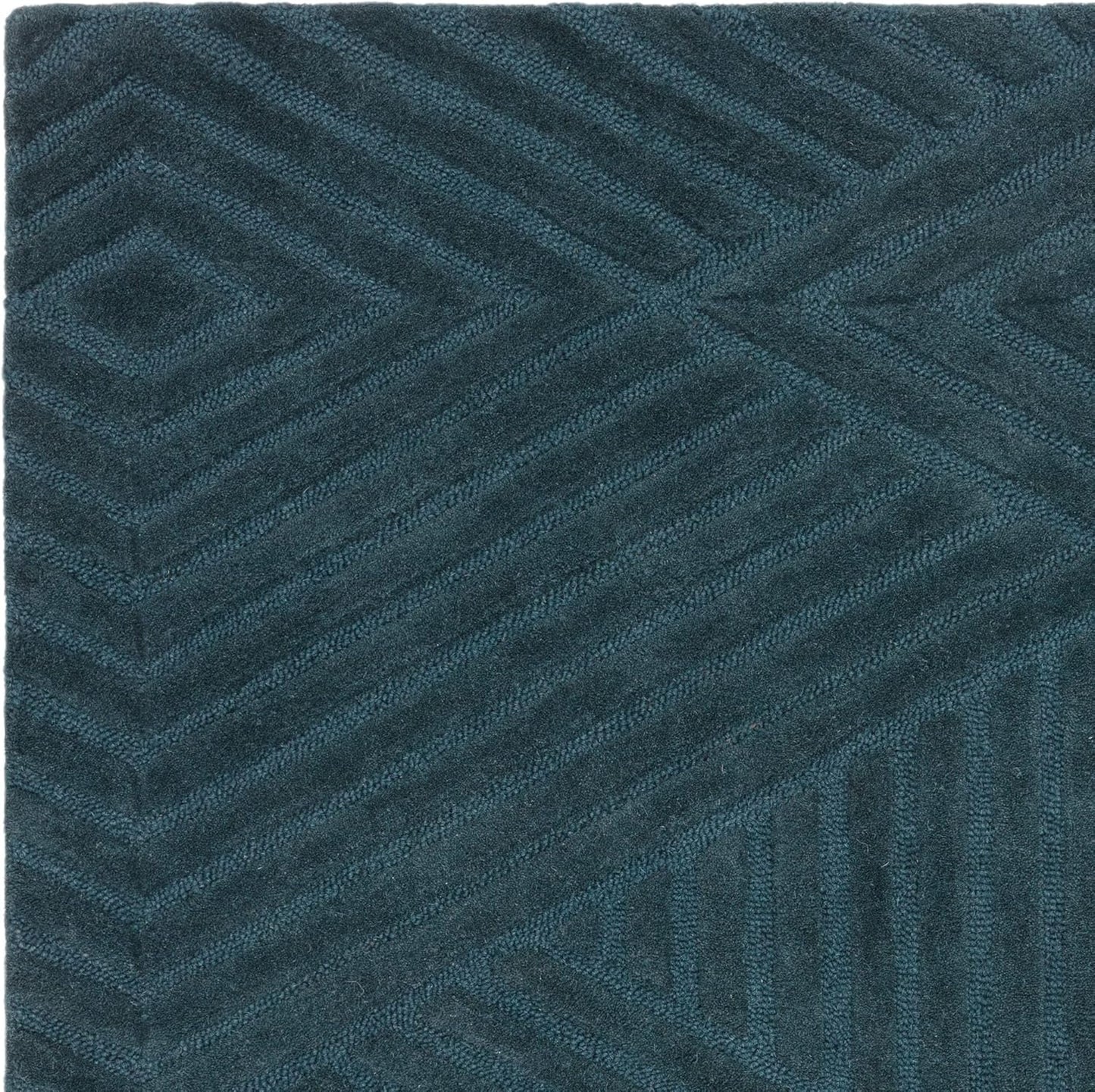 Hague Hand Made Wool Rug for Bedroom Dining Living Room Geometric Lines Tufted Modern Classic Soft Luxury Rug Teal Blue