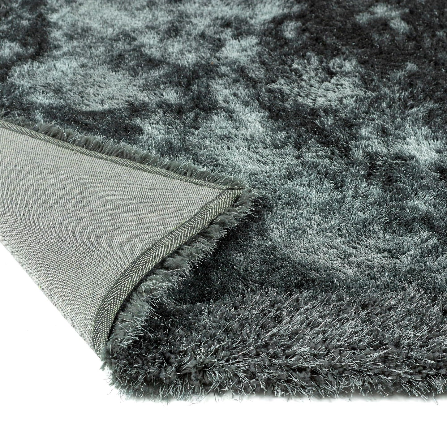 Shaggy-Teppich mit schimmernder Bordüre, handgetuftet, moderner Teppich, weich, glänzend, seidig, flauschig, Plüschteppich