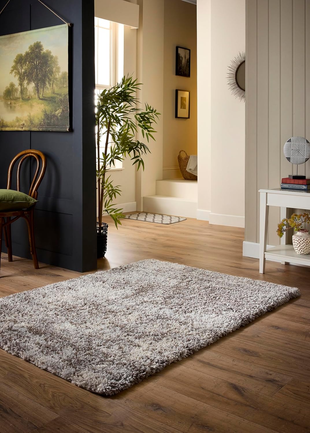 Hadley Beige Grey Mix Shaggy Rug – Ultra Soft High Pile Carpet