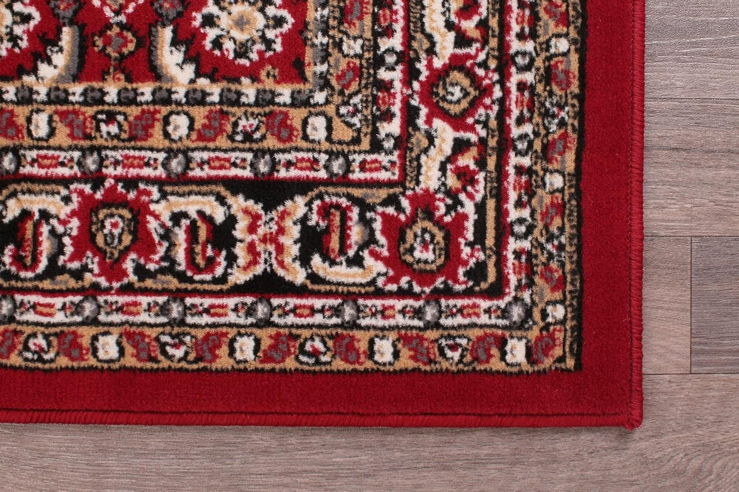 Traditional Poly Esta Rug for Living Room, Bedroom, Hallway Kitchen – Classic Oriental Bordered Soft Durable Area Rug in Red