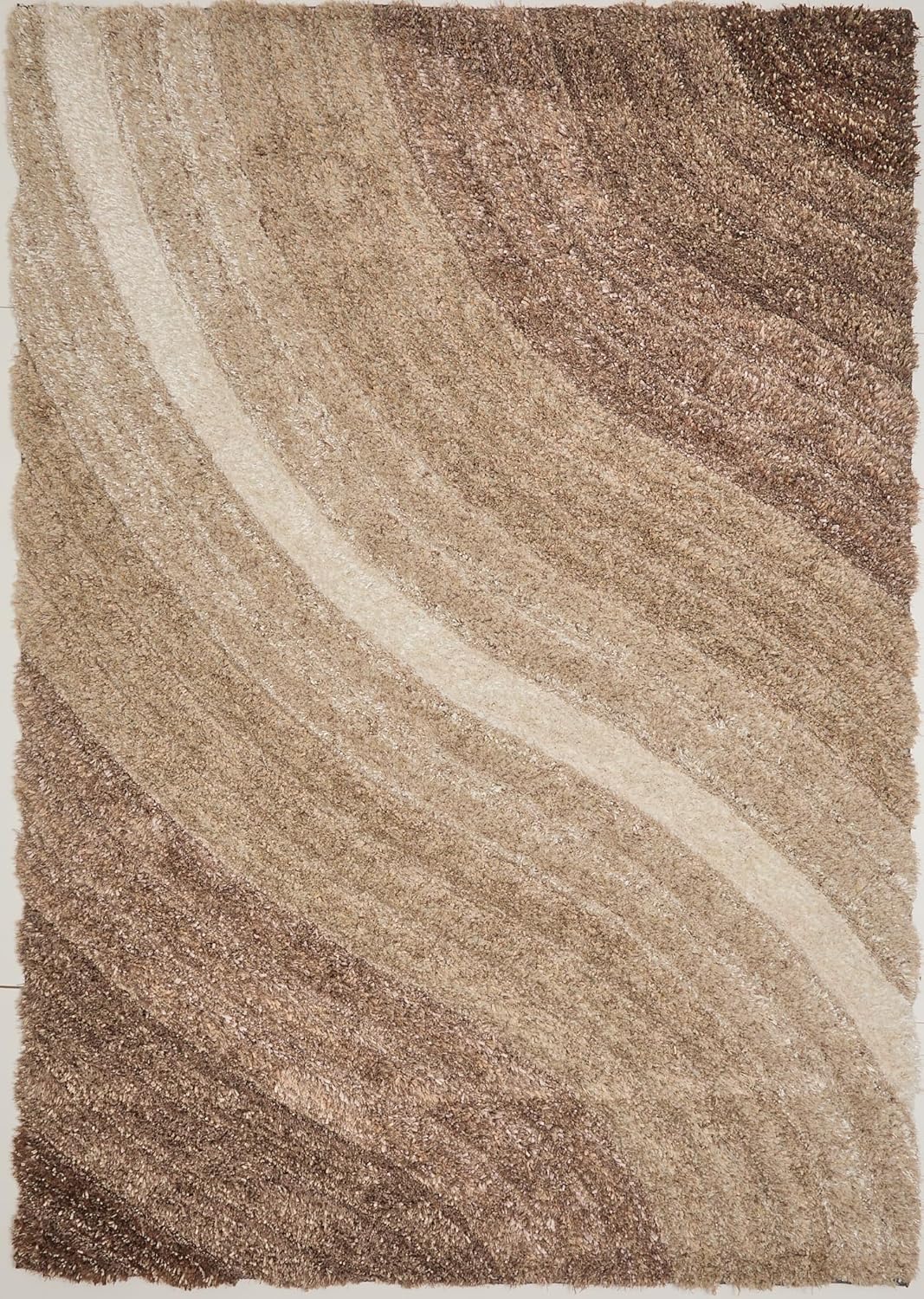 Lena Wave 3D Shaggy Rug – Mocha – 160x230 cm Soft Plush High Pile Carpet