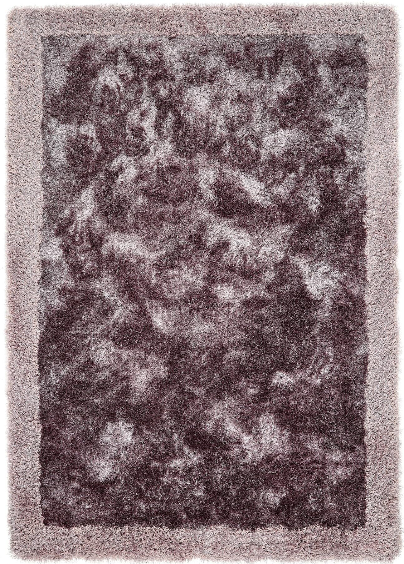 Shaggy-Teppich mit schimmernder Bordüre, handgetuftet, moderner Teppich, weich, glänzend, seidig, flauschig, Plüschteppich