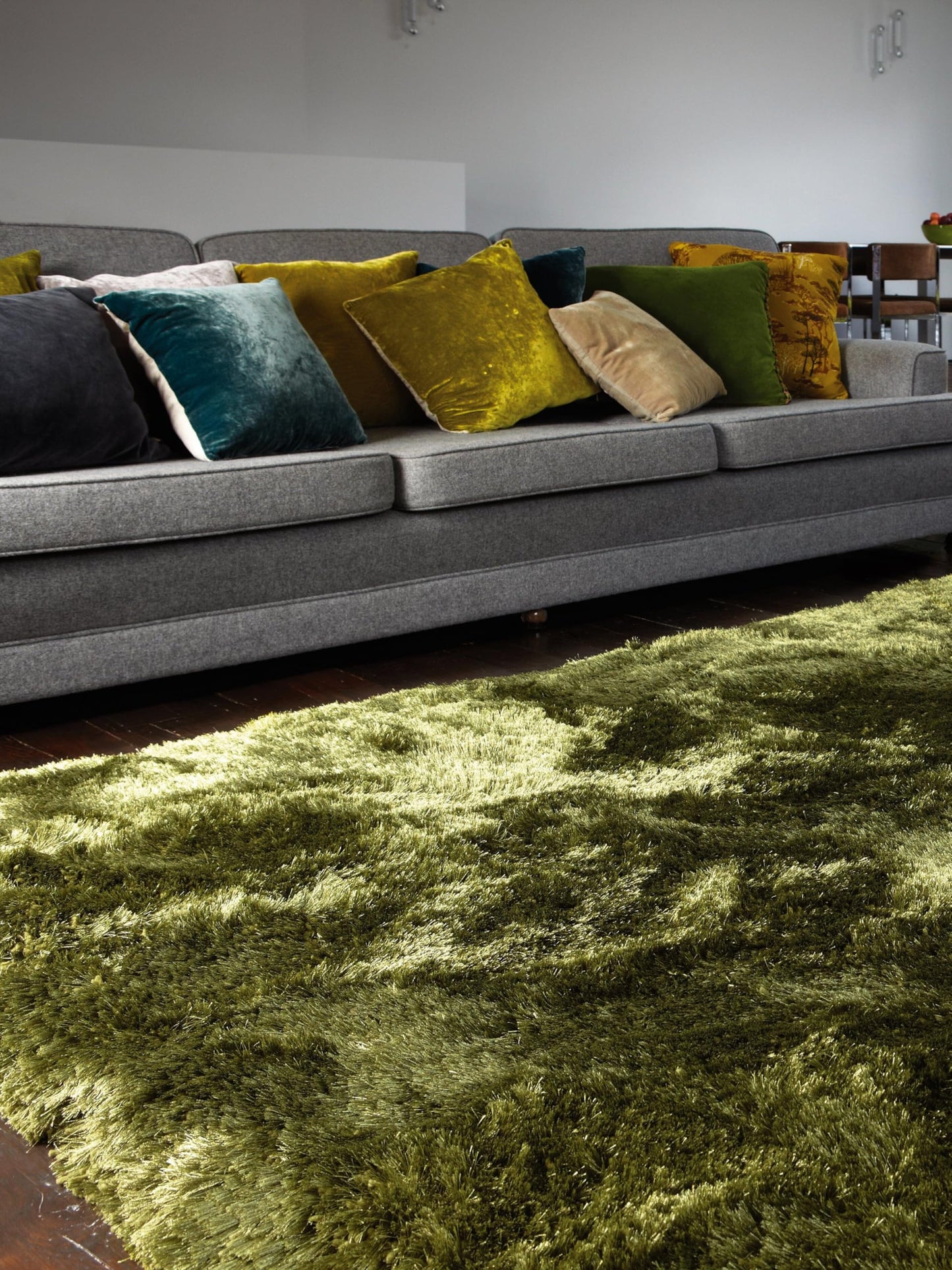 Plüschiger Shaggy-Teppich für Wohnzimmer und Schlafzimmer, Hochflor, dick, flauschig, handgefertigt, fusselfrei, seidig, schimmernd, glänzend, einfarbig, Hochflor-Teppich
