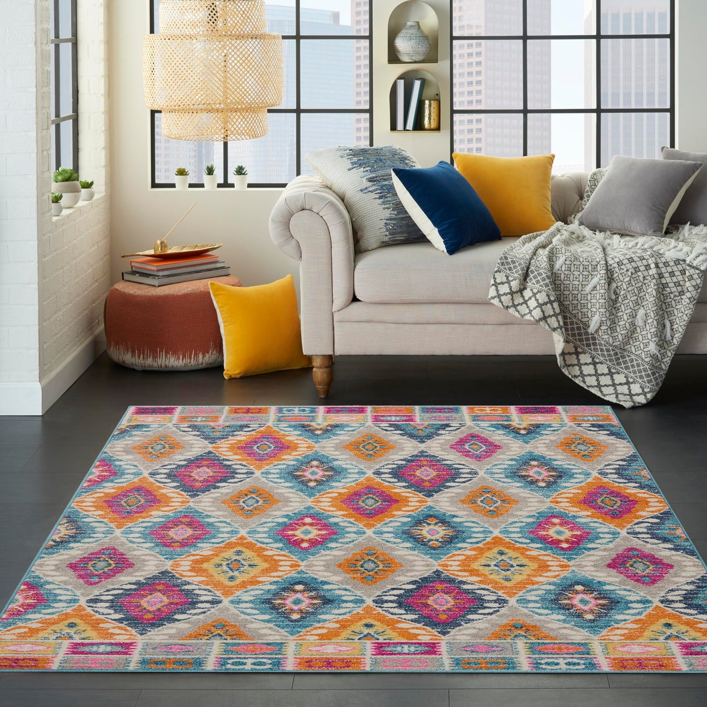 Passion Mehrfarbiger Teppich für Wohnzimmer, Schlafzimmer, Esszimmer, Rauten-geometrischer Teppich, modern, bohemianisch, traditionell, PSN02, Kaleidoskop-Farben