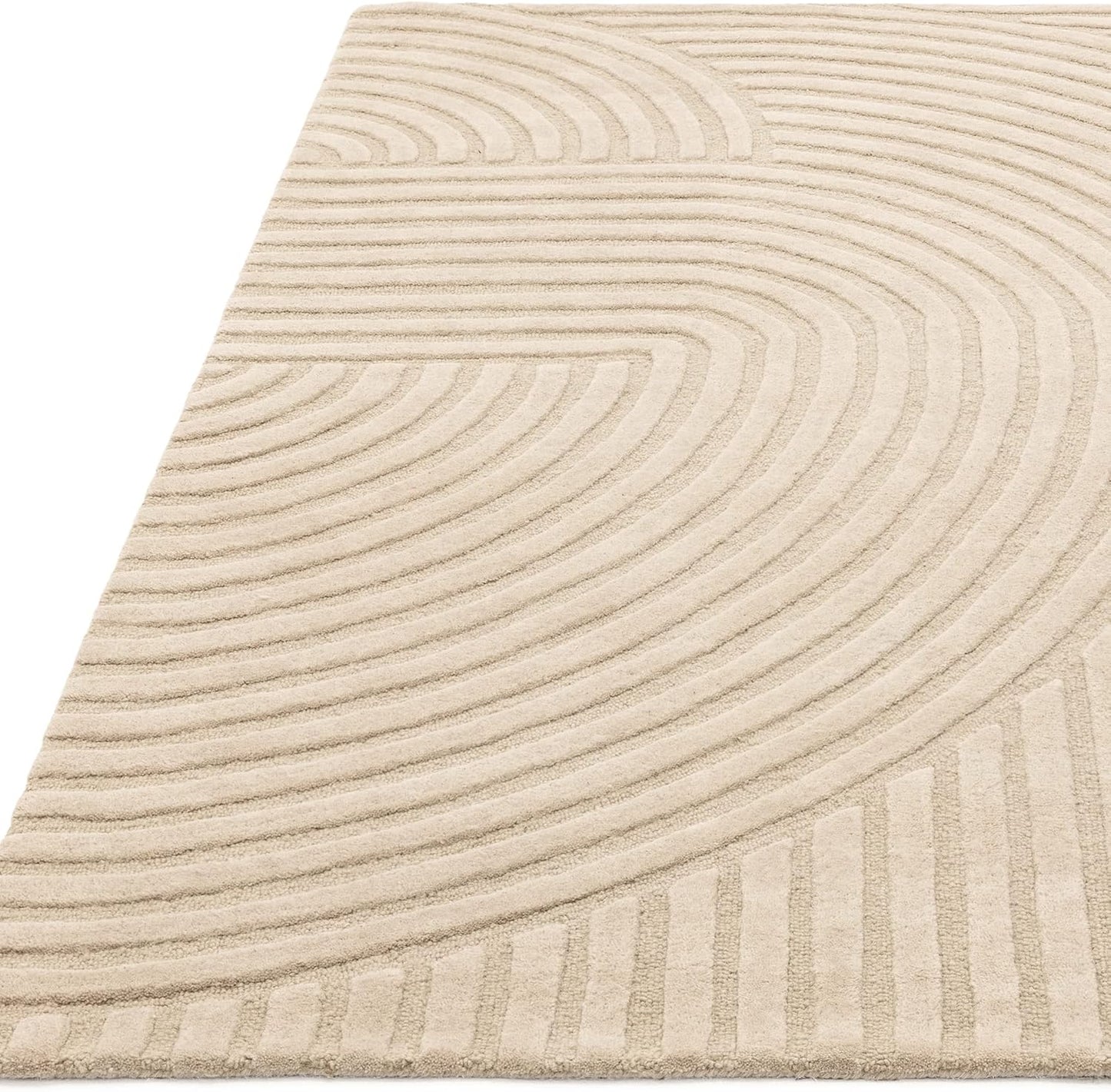 Hague Hand Made Wool Rug for Bedroom Dining Living Room Geometric Lines Tufted Modern Classic Soft Luxury Rug Sand