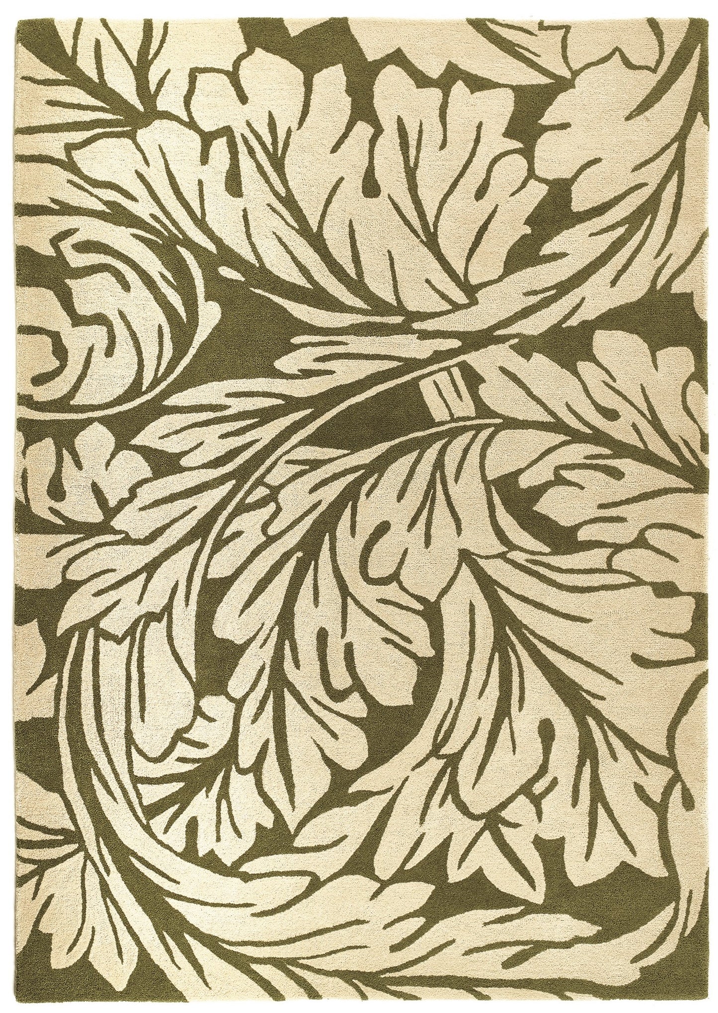 Heritage Floral 2 Pure Wool Damask Hand Tufted Rug in Moss Green