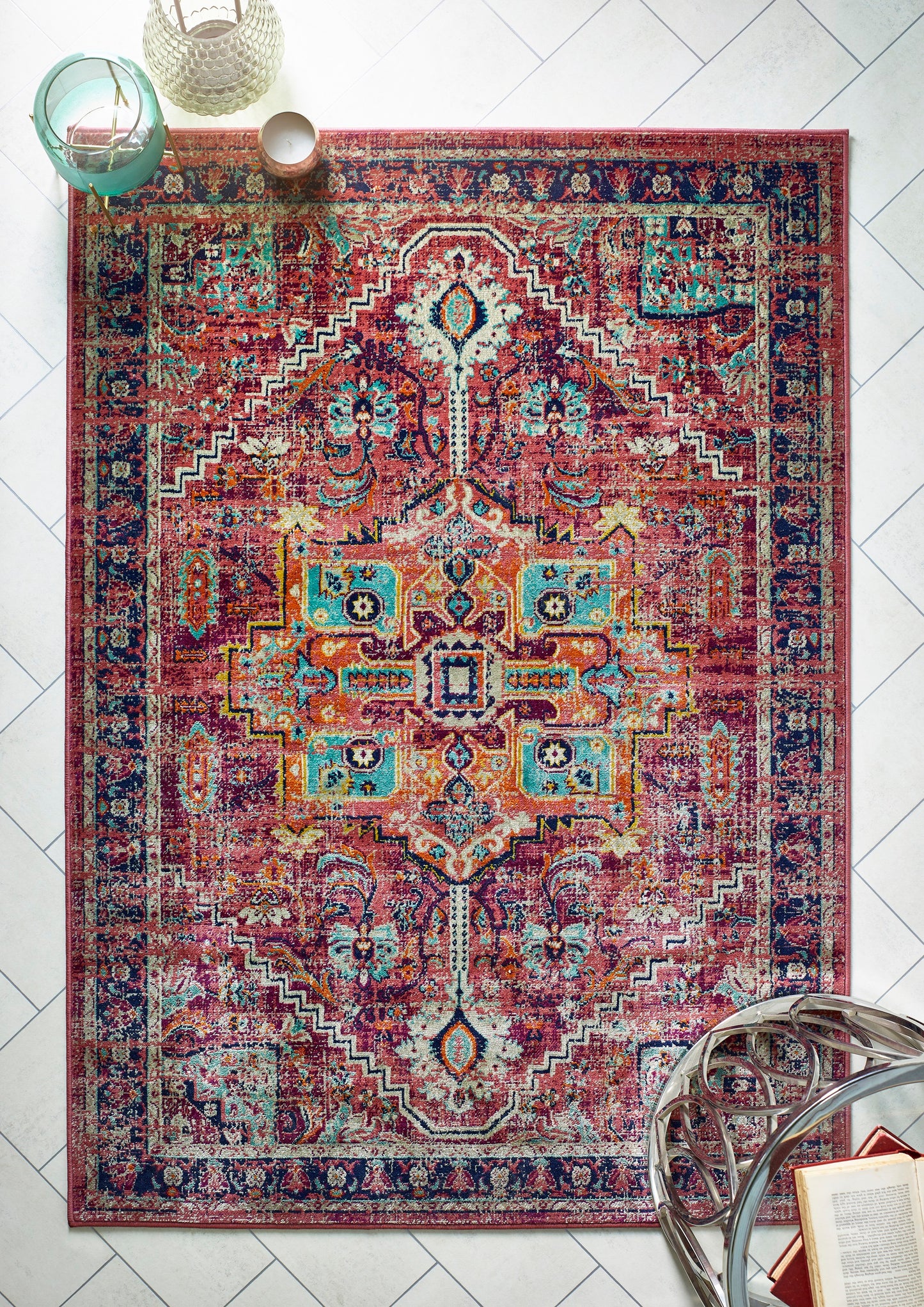 Origins Granada Traditional Bordered Rug & Hallway Runner in Ruby