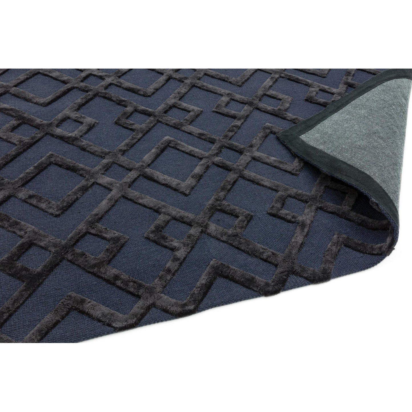 Dixon Rug Hand Woven Viscose Wool Diamond Trellis Luxury Wool Rug in Black XLarge 200x290 cm (6'7"x9'6")