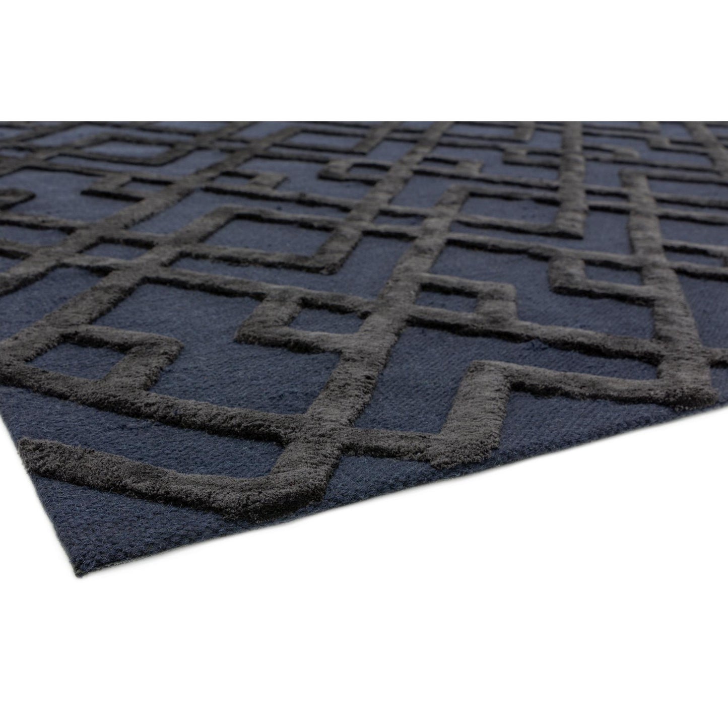 Dixon Rug Hand Woven Viscose Wool Diamond Trellis Luxury Wool Rug in Black XLarge 200x290 cm (6'7"x9'6")