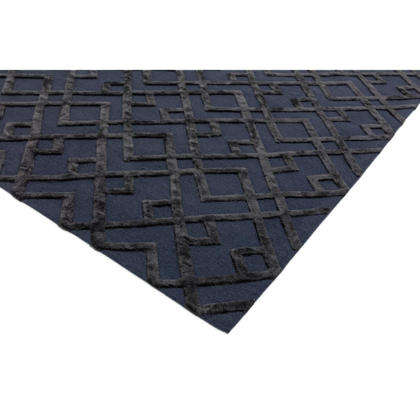 Dixon Rug Hand Woven Viscose Wool Diamond Trellis Luxury Wool Rug in Black XLarge 200x290 cm (6'7"x9'6")