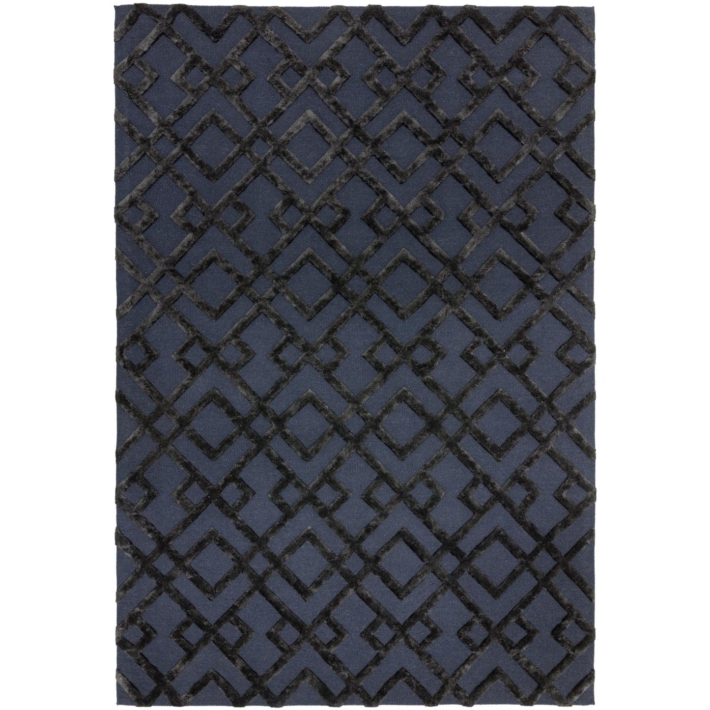 Dixon Rug Hand Woven Viscose Wool Diamond Trellis Luxury Wool Rug in Black XLarge 200x290 cm (6'7"x9'6")