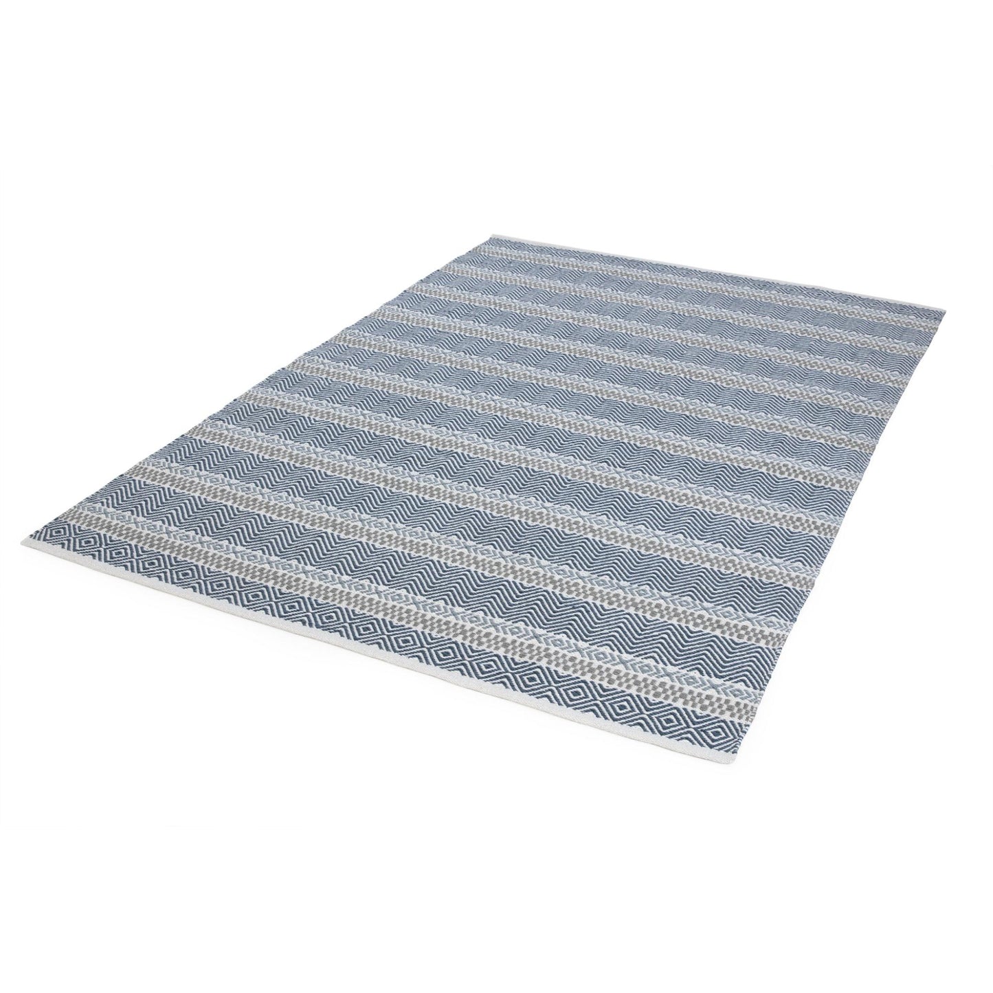 Boardwalk Reversible Eco-Friendly Blue Multi Striped Indoor & Outdoor Area Rug