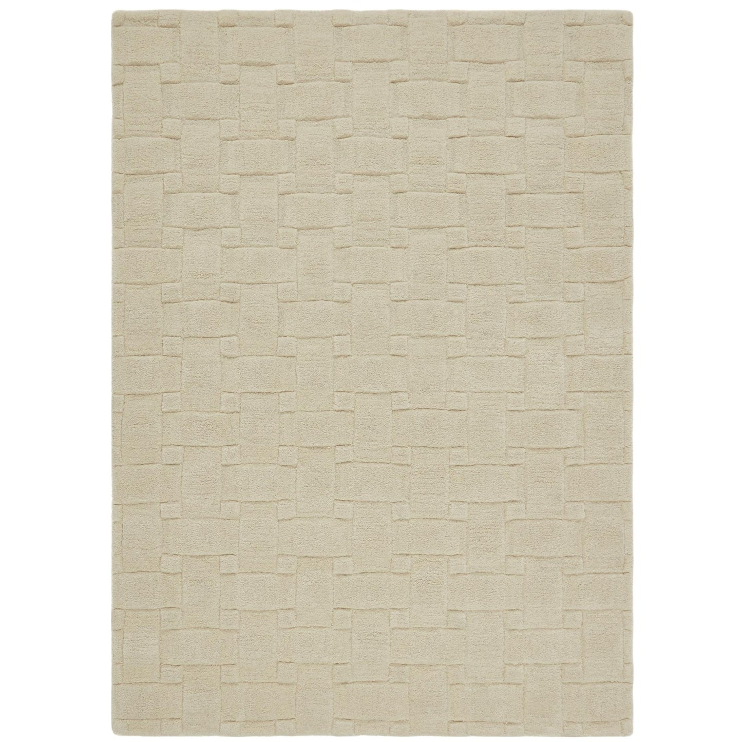 Basketweave 3D Geometric Handmade Wool Rug in Ivory by Origins