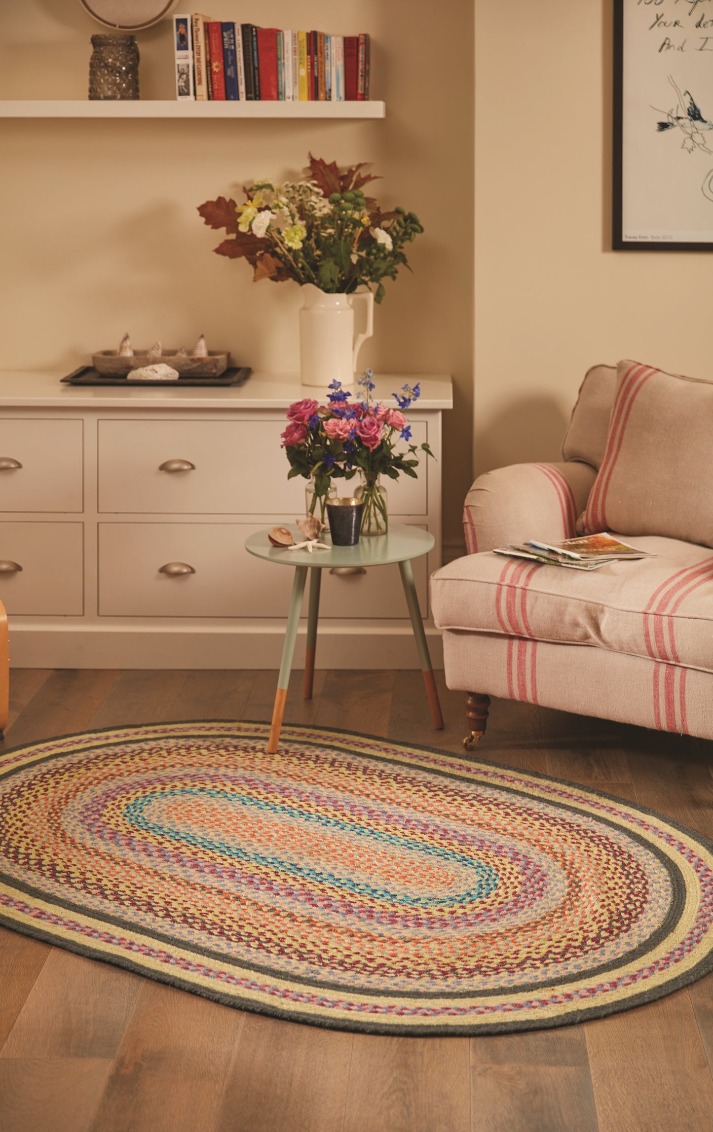 Origins Jute Extra Colourful Oval Rug in Natural Multi 160x230 cm (5'3"x7'7")