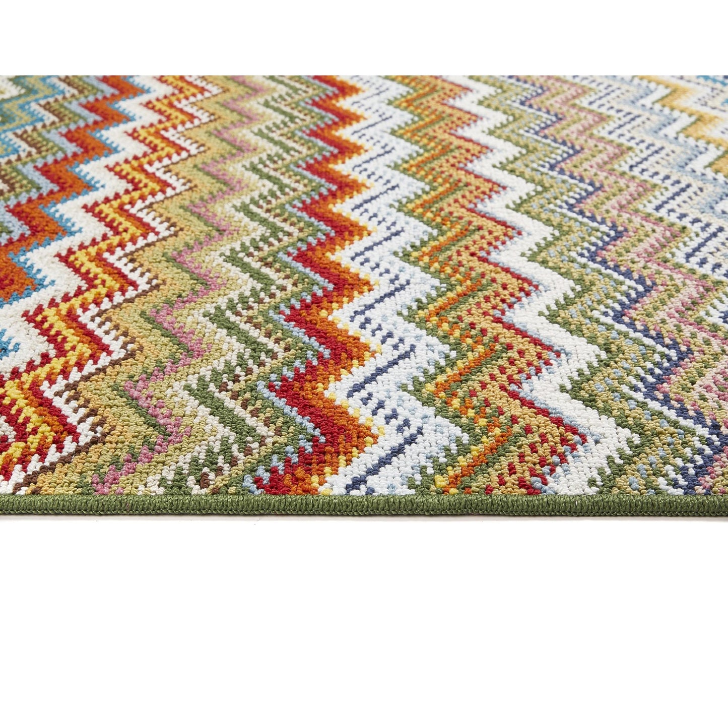 Waschbarer Läuferteppich für Eingangsbereich, Hauseingang, Küche, Flurtür. Lebendiger, mehrfarbiger, rutschfester, langlebiger, schmutzabweisender Flurteppich in Zickzack-Optik, mehrfarbig, Grün