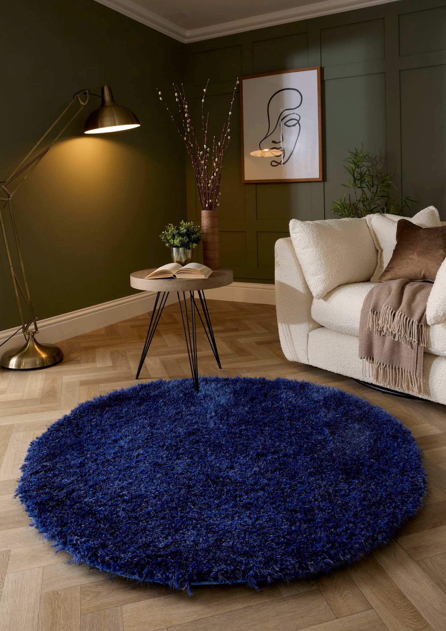 Chicago Shaggy Modern Plain Rug Hallway Runner in Indigo Blue