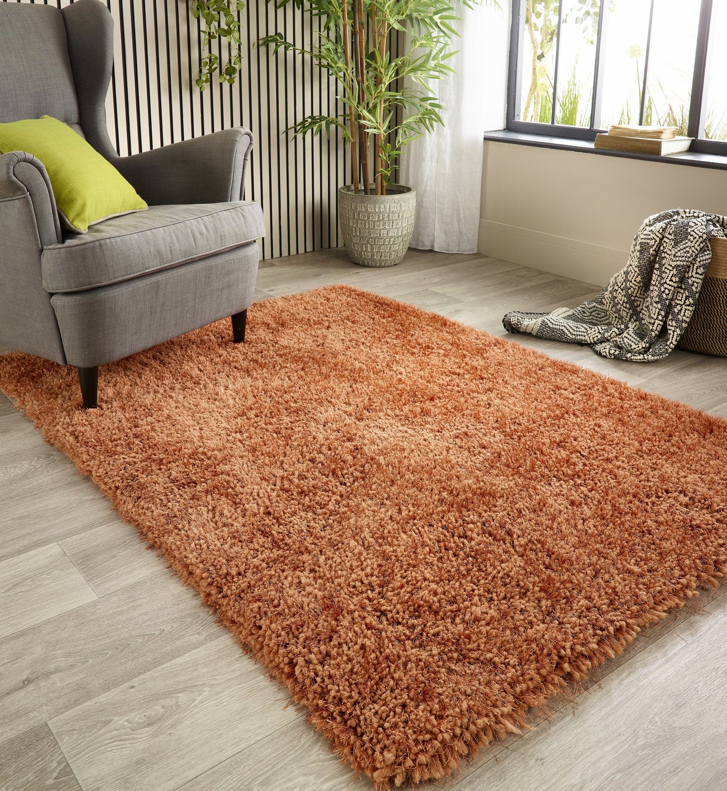 Chicago Shaggy Modern Plain Rug Hallway Runner in Rust Orange