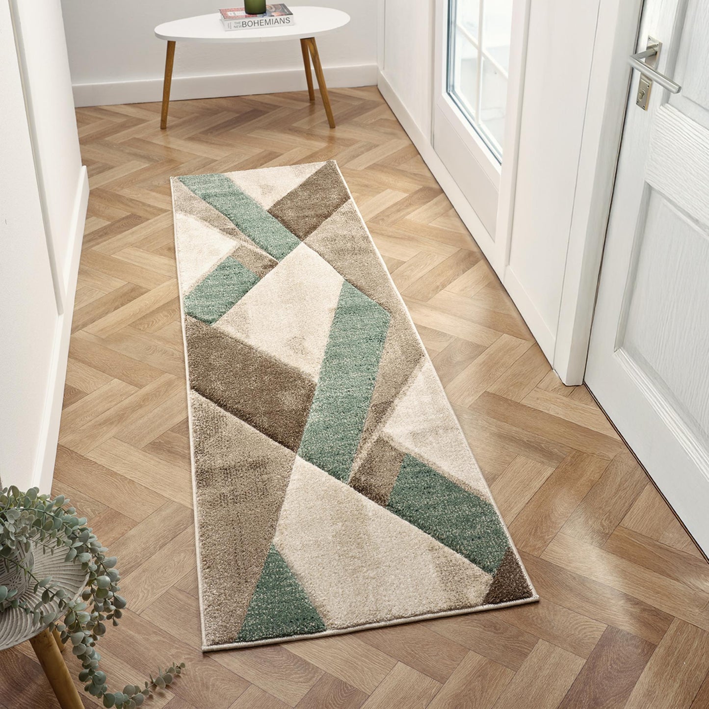 Orbit Nordyl Geometric 3D Carved Beige Green Rug – Modern Soft Textured Polyester Carpet for Living Room, Bedroom, and Hallway