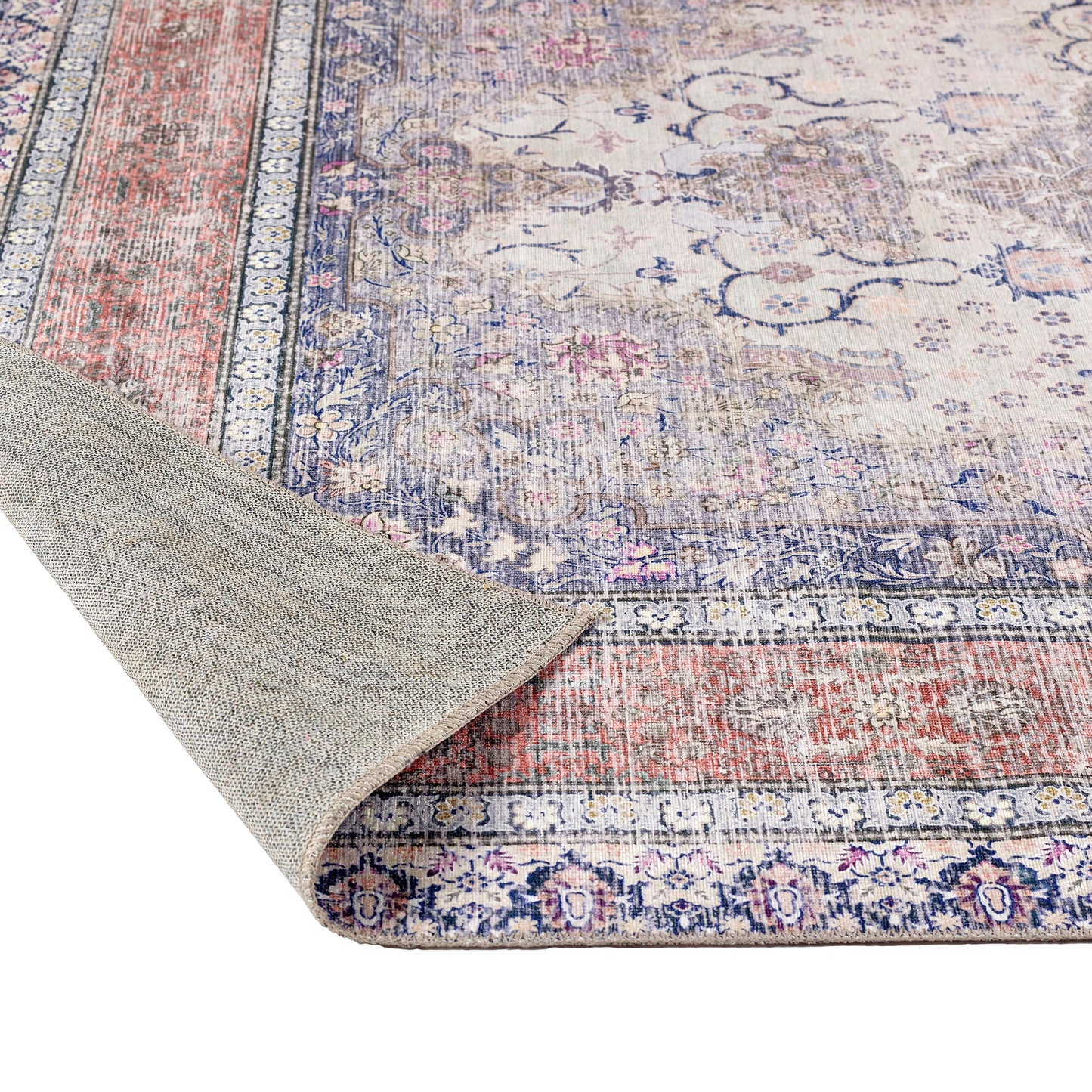 Origins Waschbarer Croft Traditional Medallion Weicher Chenille-Teppich in Blau-Rost-Multi